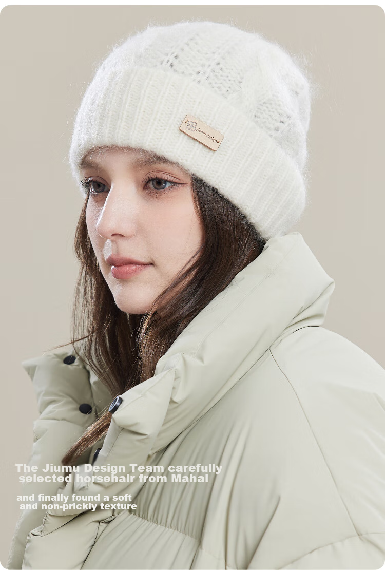 JIUMU Wool Warm Knit Hat, Autumn And Winter Sheepskin Knitted Hat, Cold Hat, Winter Hat, Outdoor Ear Protection Cold Cap for Wome 5