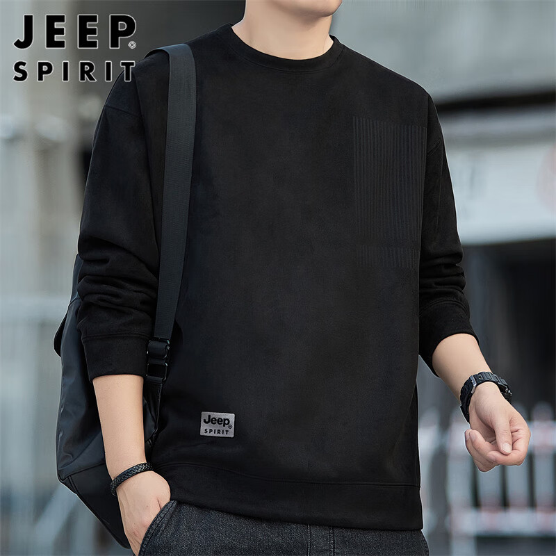 JEEP SPIRIT Men's Sweatshirt, Autumn And Winter Men's Suede Long-Sleeve T-Shirt, Casual Loose Trendy Top for Me