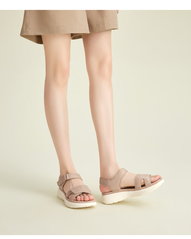 Yierkang Women's Shoes, Fairy-Style Wedge Sandals, Perfect for Dresses, Beach Shoes, Thick-Soled Mom Sandals, 18074W, Beige, Size 35 4