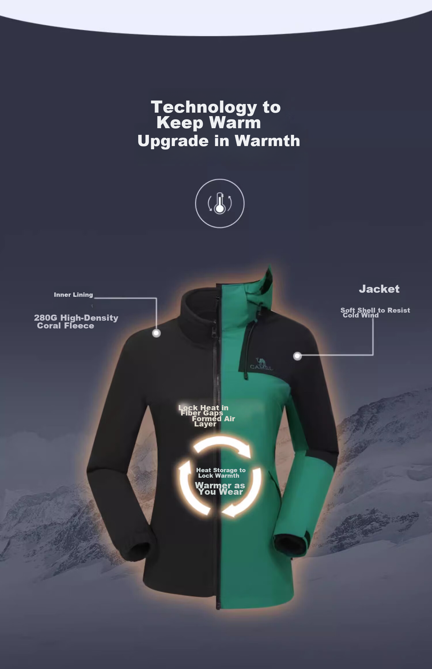 CAMEL Windbreaker for Men And Women, Couples Style, Moisture-Wicking, Cold-Resistant, Warm Fleece Three-In Mountaineering Jacket A1W13a1118 11