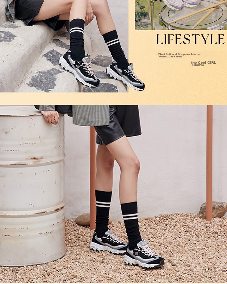Skechers Colorful Bear Dad Shoes for Women, Platform Casual Sneakers with Thick Soles, Breathable Versatile Sports Shoes BKGY Black And Gray Size 36 9