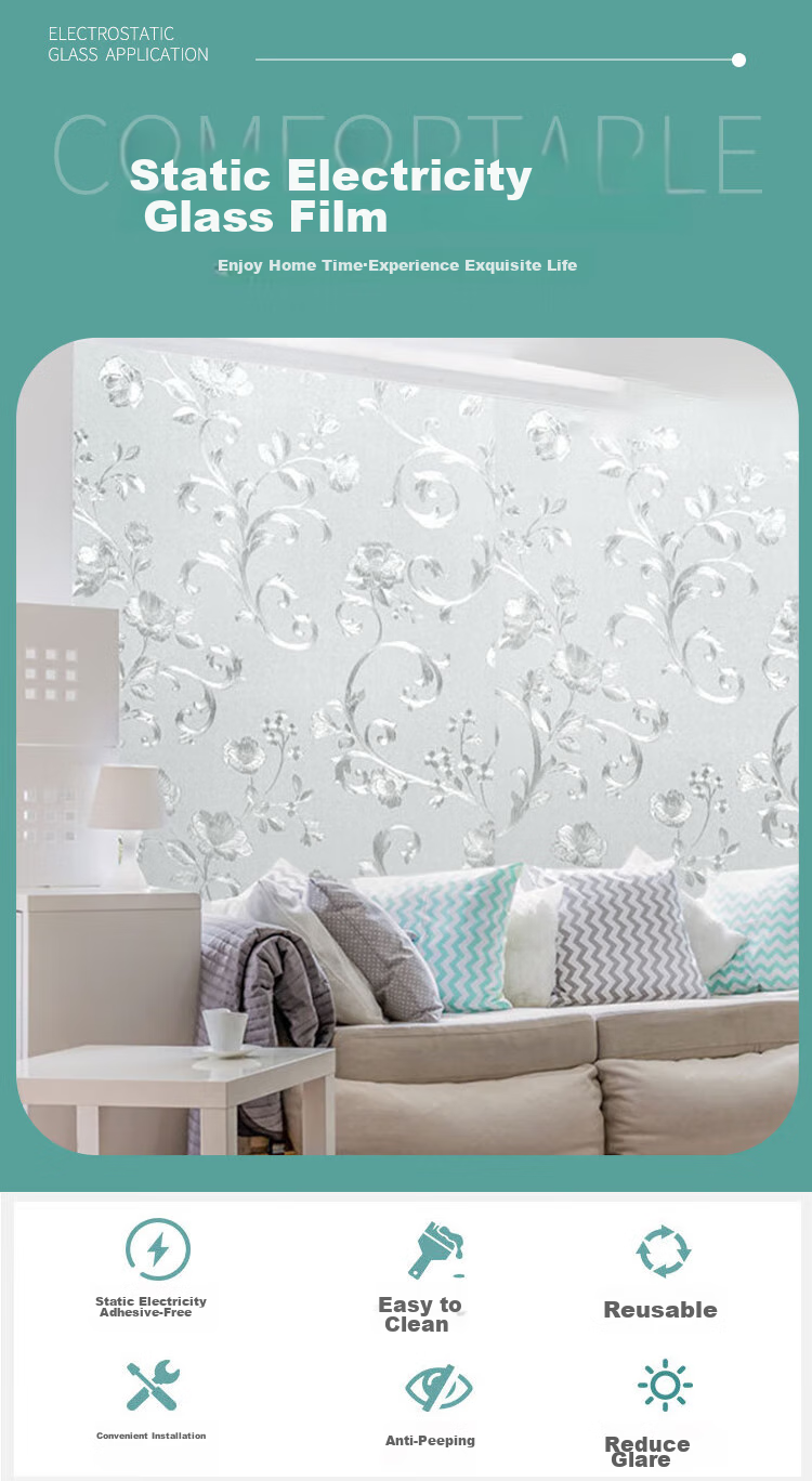 Qinghua Frosted Glass Sticker, Privacy Film for Anti-Peeping And Anti-Exposure, Bathroom Privacy Film, Double-Sided Small Flower Pattern, 60*200cm 1