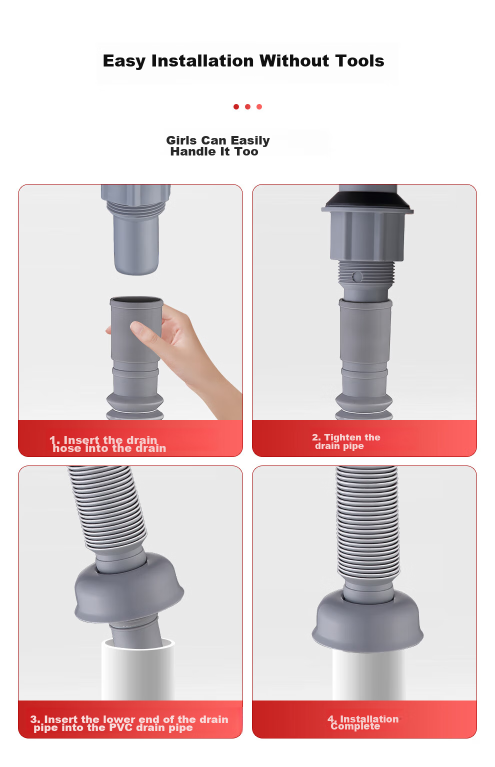 CVBAB Sink Drain Pipe, Washbasin Anti-Odor Drain Pipe, Anti-Odor Sealing Ring Drainage Pipe, Drainage Flexible Hose CV386 10