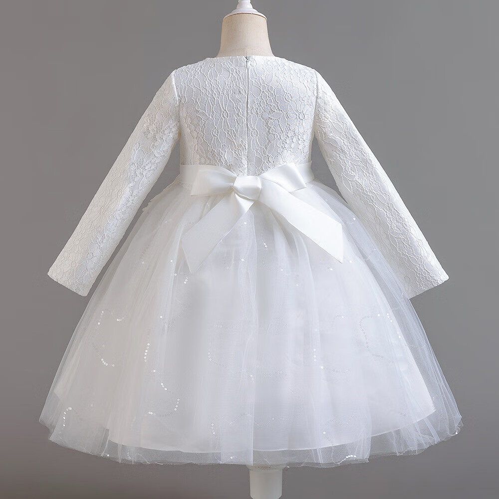 LUOBOBEIBEI Girls' Long Sleeve Princess Dress Spring Birthday Party Dress White - Size 140 11
