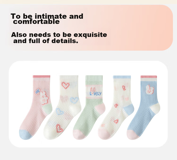 MiiOW Children's Socks, Summer Girls' Thin Mesh Cotton Socks, Skin-Friendly Breathable Antibacterial Socks for Older Children And Students, Short Socks, 5 Pairs Per Pack 3