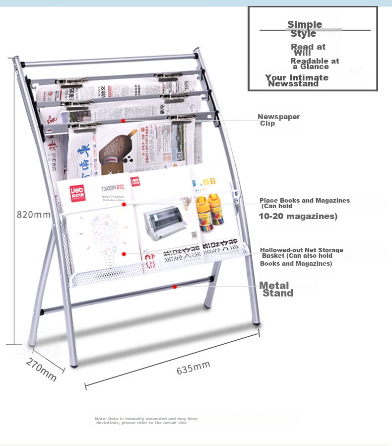 Deli [Super Popular] Four-Tier Business Clip Newspaper Rack Magazine Stand Bookshelf Library Shelf Newspaper Floor Stand Promotional Display Rack, Height 0.8 Meters 9301 7