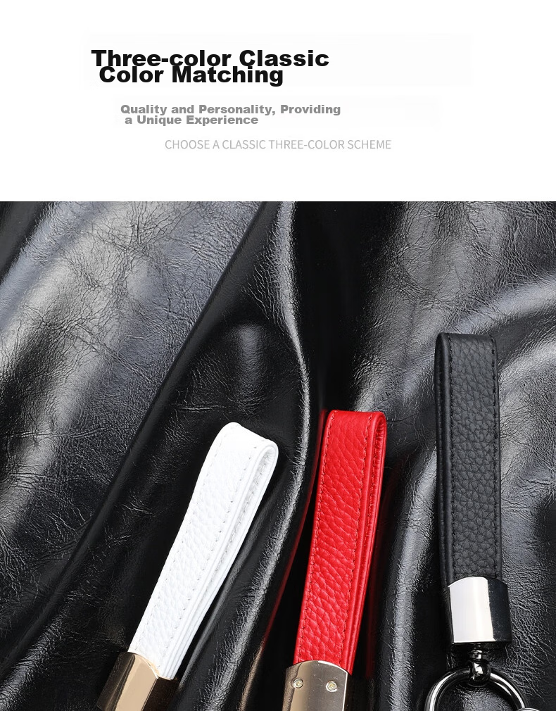 ESCASE Car Key Chain Genuine Leather Pendant for Men And Women, Key Ring, Waist Strap, Electric Vehicle, Audi, Volkswagen, BMW, Black 12