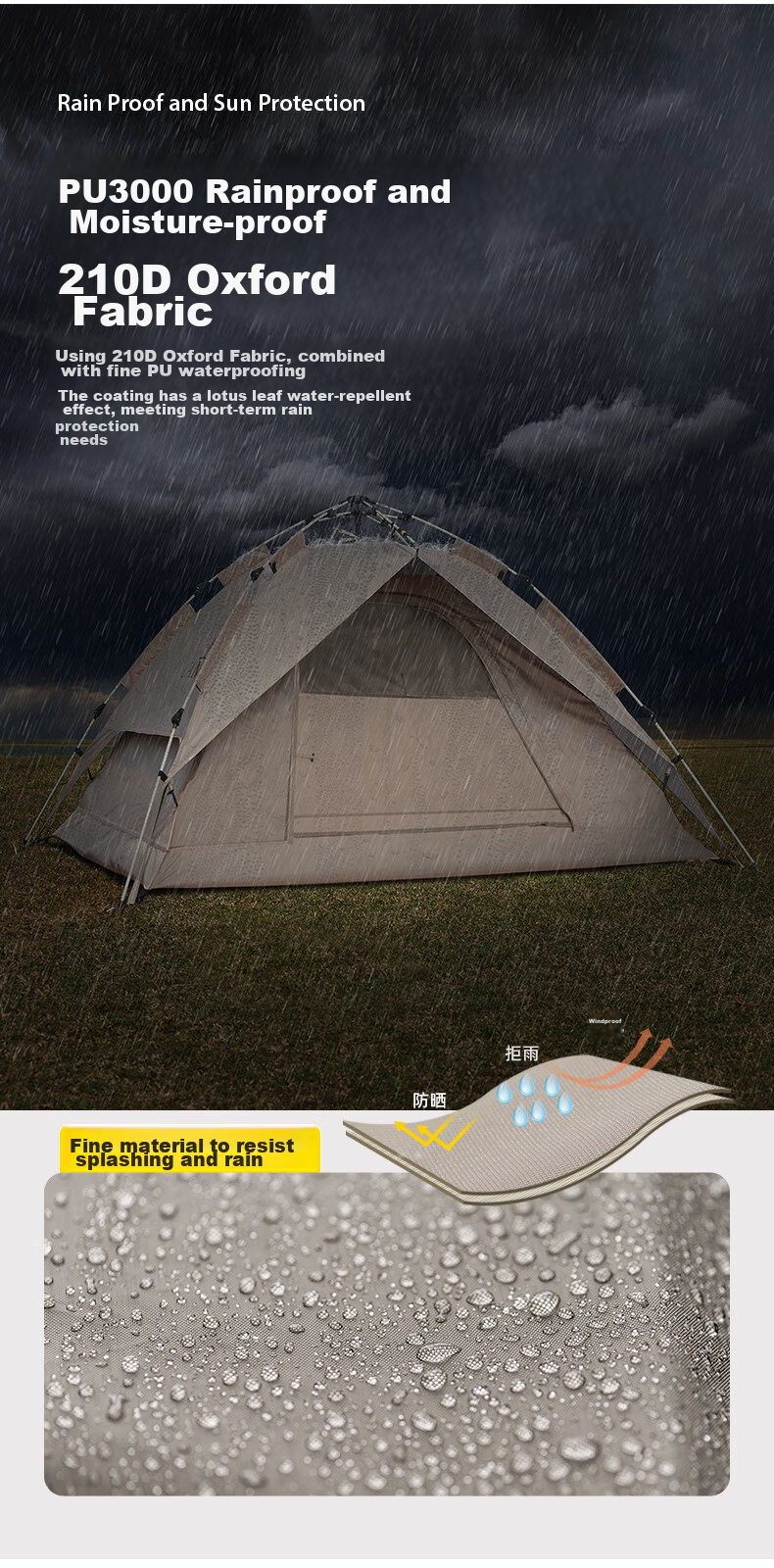 CAMEL Outdoor Hydraulic Tent, Thickened Portable Fully Automatic Camping Tent, Outdoor Picnic Rainproof Camping Equipment, Mocha Color 9
