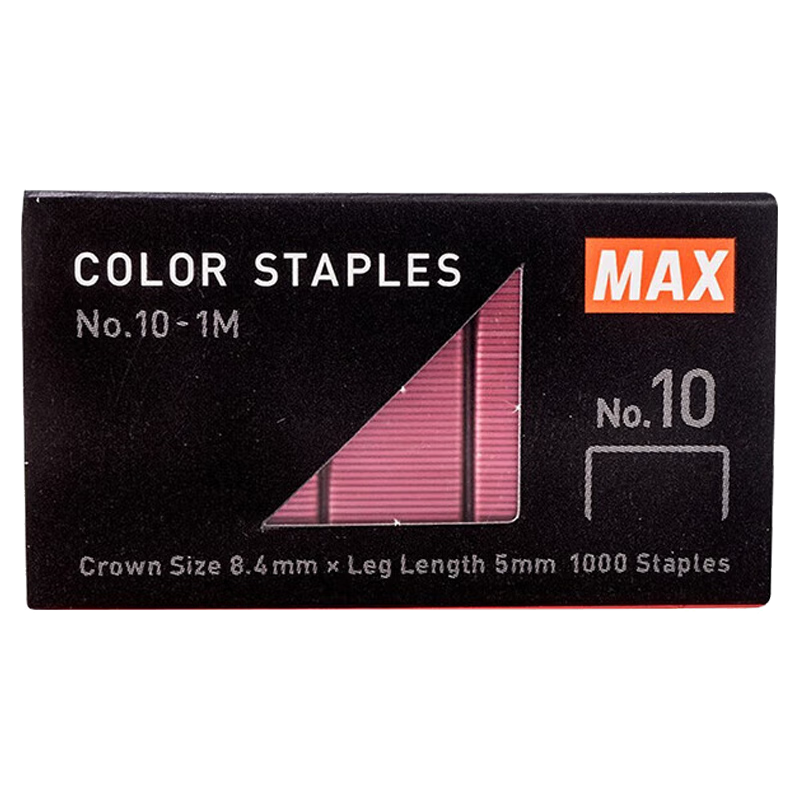 MAX Colorful Staples No.10, 1000 Pieces/box, Student Business Financial Binding Office Stationery Supplies, No.10-1M, Pink