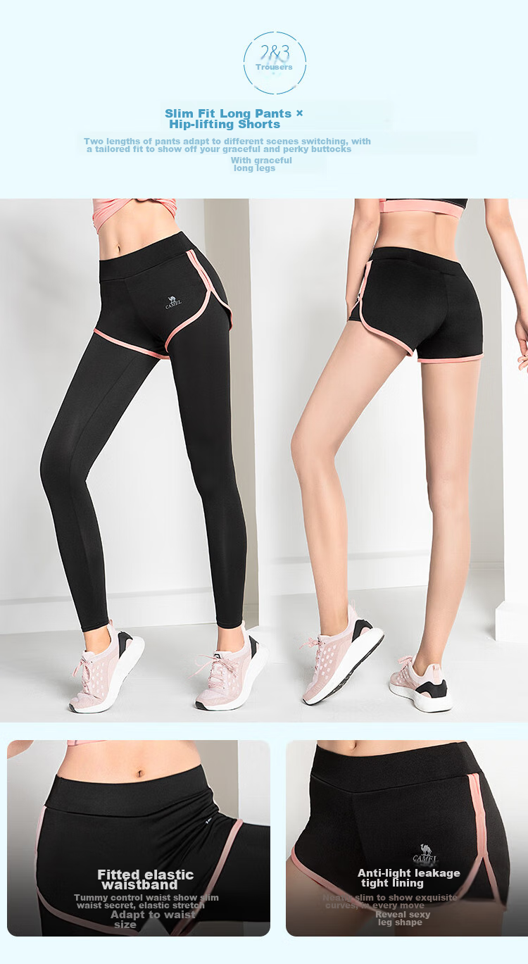 CAMEL Women's Sportswear Set, New Yoga Fitness Pilates Elastic Short-Sleeve Shorts And Pants Five-Piece Workout Outfit 4