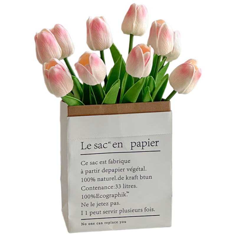 Shengshitaibao Artificial Tulips, Realistic Touch Fake Flowers for Desktop Decoration, Pink And White Tulips, Pack of 10