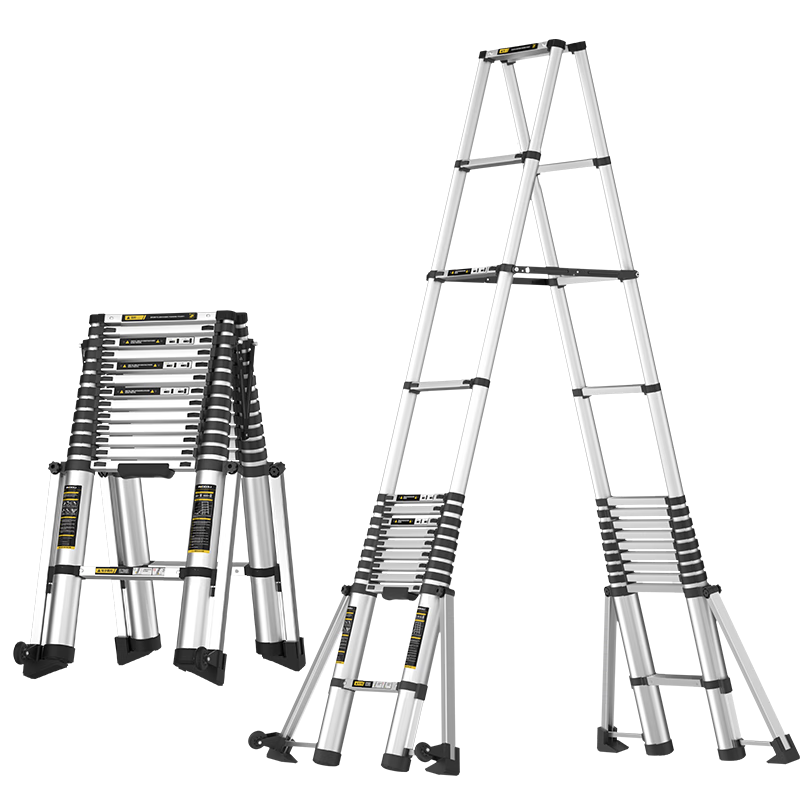 Midoli Telescopic Ladder Multi-Functional Household Folding Ladder Thickened Aluminum Alloy Adjustable Engineering Ladder Eight-Leg A-Frame Ladder 5.5m