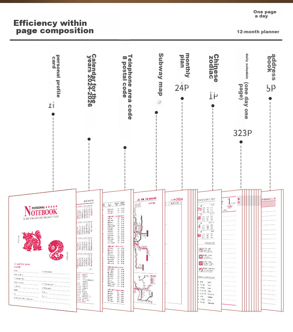 Longe 2027 Daily Planner, A5 Efficiency Handbook, Calendar Notebook, Diary, To-Do List Notebook, Stationery, Yearbook, Customizable 13
