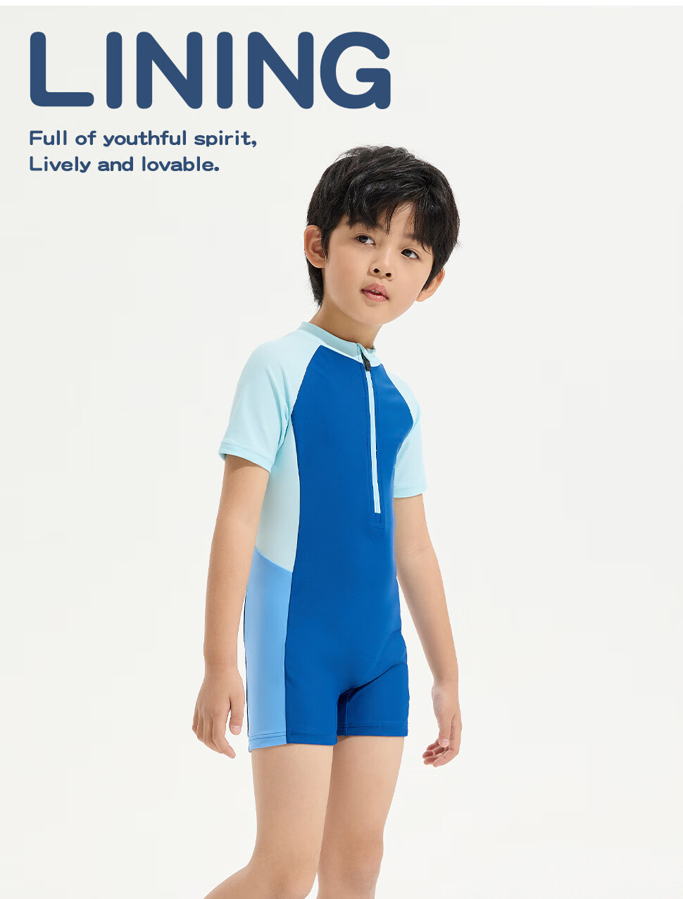 Li-Ning Children's Swimsuit, Boys' One-Piece Surfing Suit, Comfortable And Breathable, for Beach And Hot Springs, Swimwear 808, Navy Blue, Size 140 10