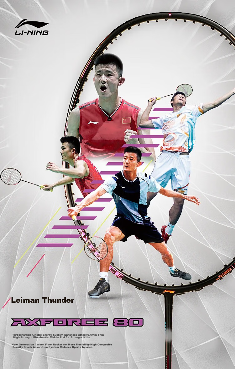 Li-Ning Badminton Racket, Chen Long's Signature Model, Full Carbon Single Racket, Thunder 80 Professional Competition-Level Racket, 4U Unstrung Racket 1