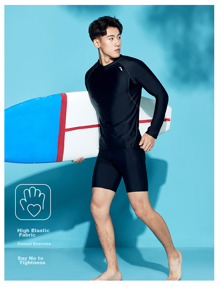 Li-Ning Swimwear, Surfing Suit, Diving Suit for Men, Long-Sleeve Cold-Resistant Swimming Top, Quick-Dry Surfing Suit 078, Black, 3XL 6