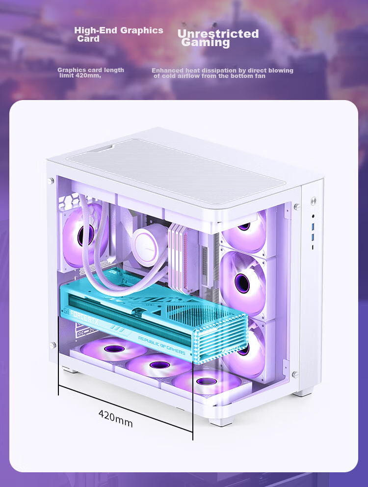 JONSBO TK-3 White Curved Panoramic ATX Case (Dual 360mm Radiator Support/ATX PSU/10 Fan Positions/Type-C Gen2 10Gbps+) 11