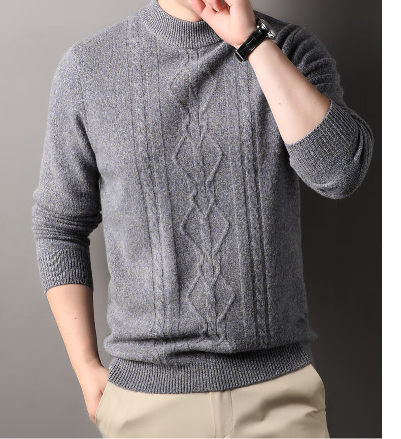Hengyuanxiang Men's Thickened Wool Sweater Autumn Winter 100% Pure Wool Half Turtleneck Simple Casual Solid Color Knitwear 12