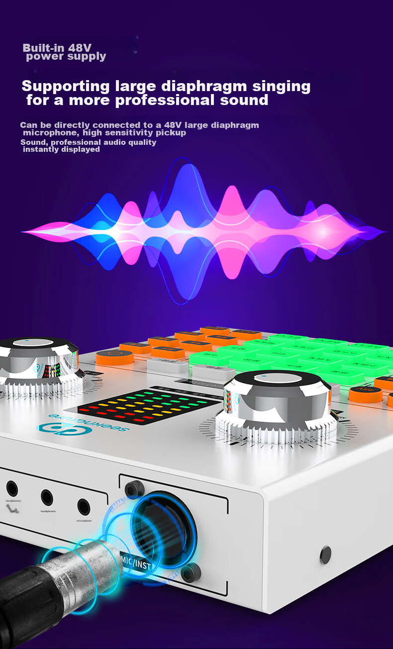 Seeknature ST20 Sound Card E300 Microphone Set for Live Streaming, Singing, Tuning, Mobile Phone And Computer Use, Popular Live Streamers, Karaoke, Recording Equipment with External Condenser Microphone Complete Set 12