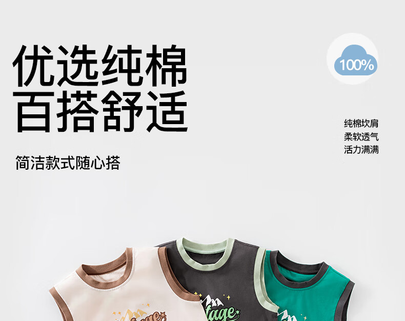 NUBIWU Children's Pure Cotton Tank Top, Summer Lightweight Breathable Undershirt, Boys Stylish Printed Sleeveless T-Shirt, Wide-Shoulder Vest 1