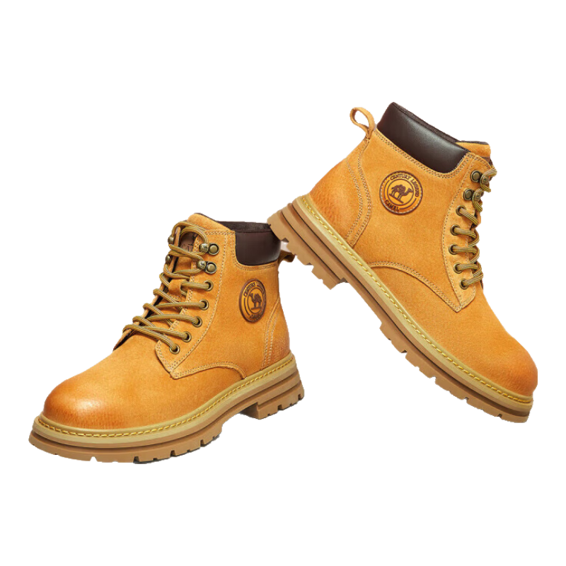 CAMEL [Shanze] Men's Yellow Boots, Fashionable Martin Boots, Casual Work Boots, L14W307636, Khaki, Size 44