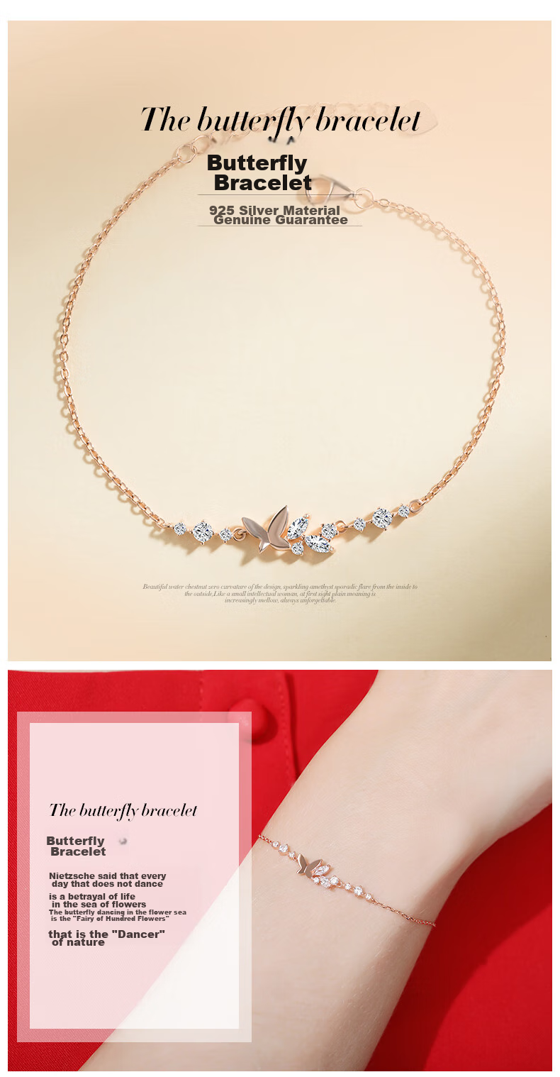Grace Girl Butterfly Bracelet for Women, Rose Gold Niche Silver Jewelry, Simple And Practical Gemstone Birthday Gift for Girlfriend 2