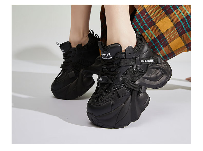 Daphne Retro Platform Hidden Height Increase Dad Sneakers for Women Slimming and Height Enhancing Casual Sports Shoes Black Size 35 4