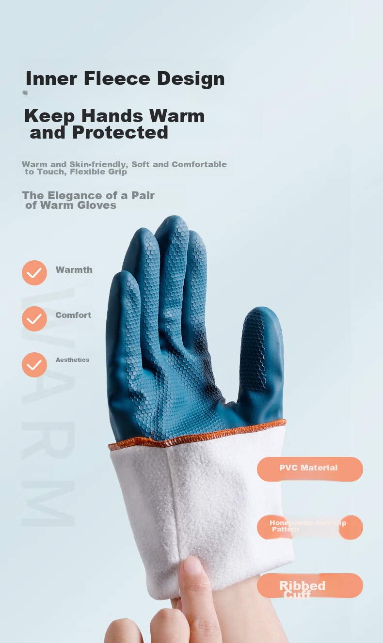 MARYYA Fleece-Lined Dishwashing Gloves, 1 Pair, One Size Fits All, Extended Length 32cm, Winter Warmth, Thickened, Wear-Resistant, for Kitchen, Housework, Cleaning, And Laundry 4