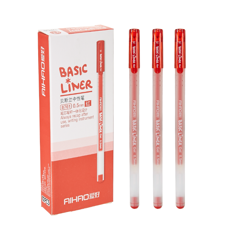 AIHAO Large Capacity Gel Pen, 0.5MM Full Needle Tube, Red Gel Ink, Integrated Pen Body And Refill, Signature Pen, Office Supplies, 12 Pens/box, 8761