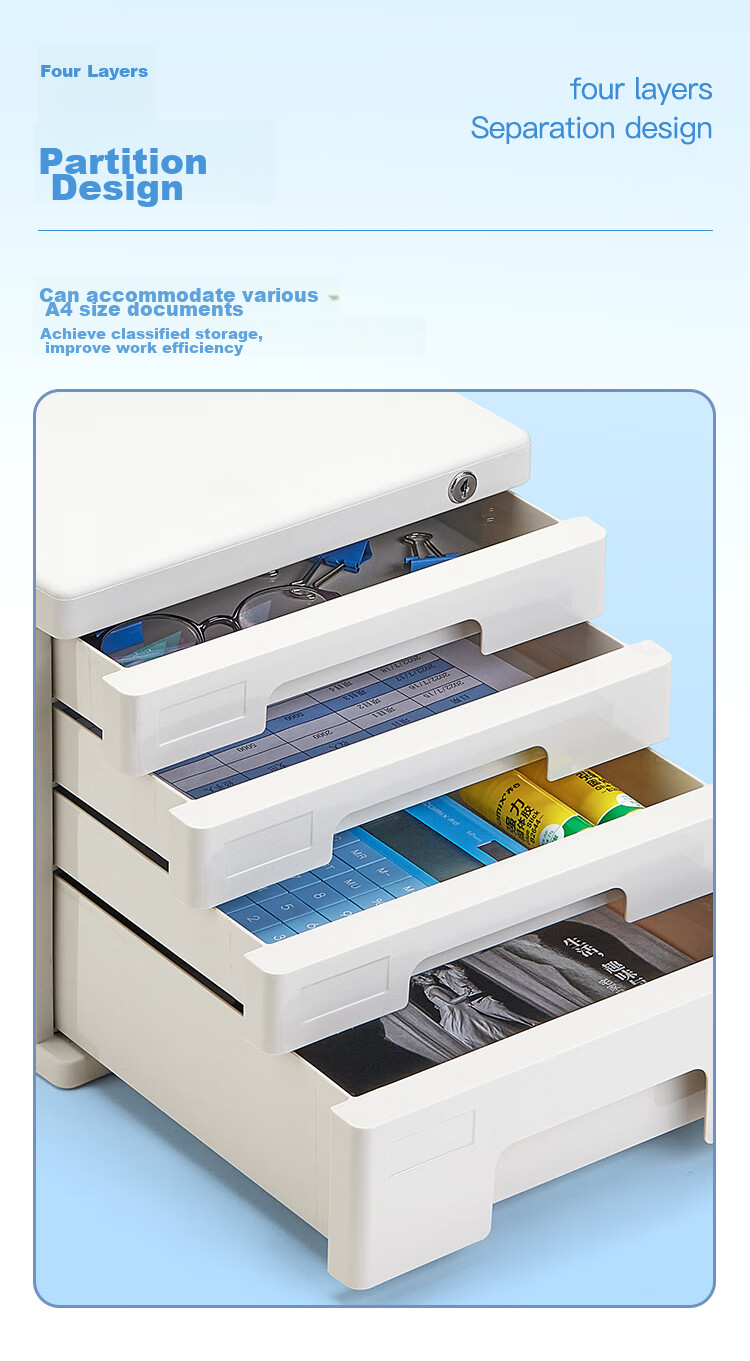 COMIX 4-Tier Lockable Desktop File Cabinet with Drawers, Plastic Storage Cabinet with Index Labels, Office Supplies, Gray B2251 3