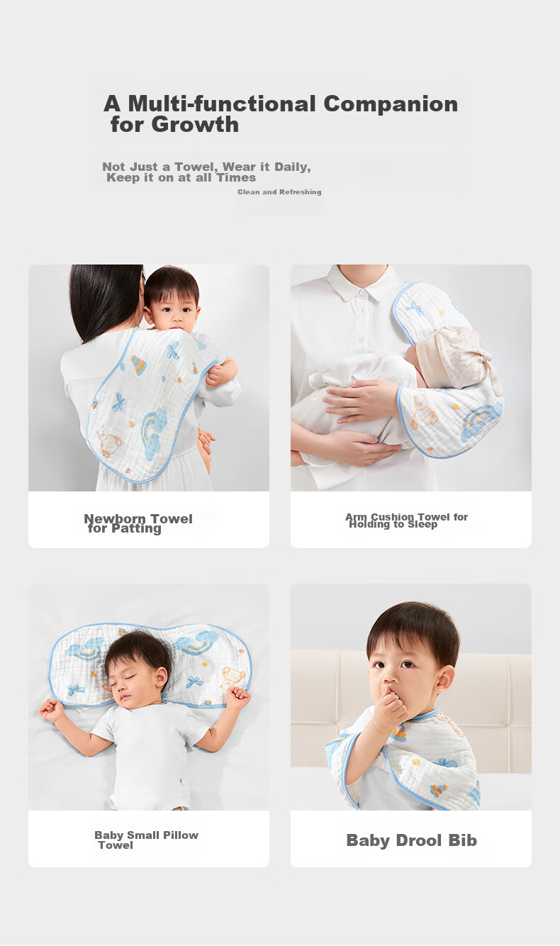 Shiyuejiejing Baby Burp Cloth, Gauze Towel, Drool Bib, Nursing Cloth, Baby Flat Pillow Burp Pad, Back Towel, 2 Pieces, Bear Patter 12