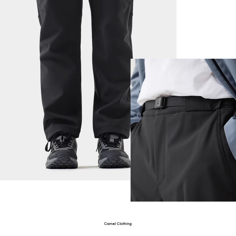 CAMEL Men's Loose Straight Wide-Leg Pants with Fleece Lining, Windproof, Water-Resistant, Large Pockets, Cargo Pants, Hiking Trousers for Men 1683 23
