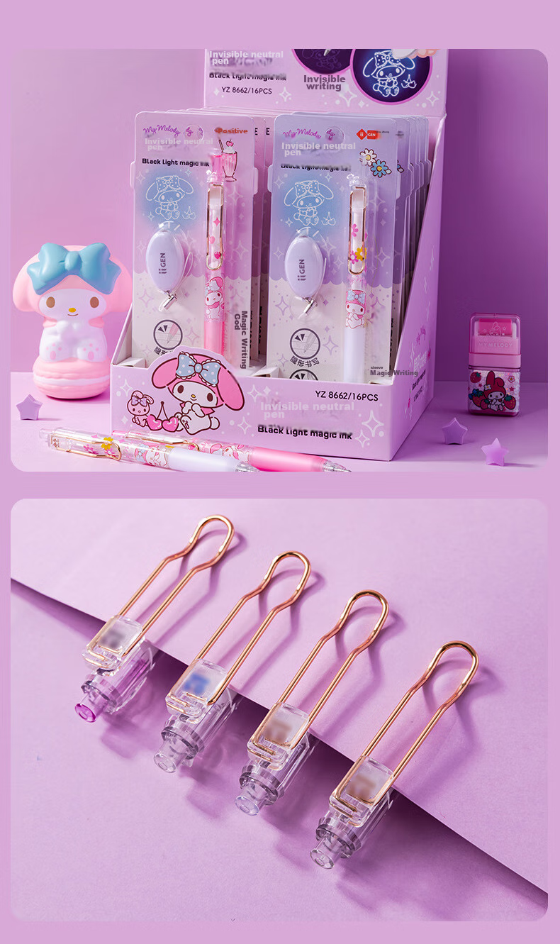 IiGEN Neutral Pen Sanrio Fluorescent Pen, Retractable Writing Diary, Hidden Trace Purple Light Invisible Pen, Essential Stationery for Primary And Secondary School Students at The Start of School, Melody B Model - 1 Card YZ8662 7