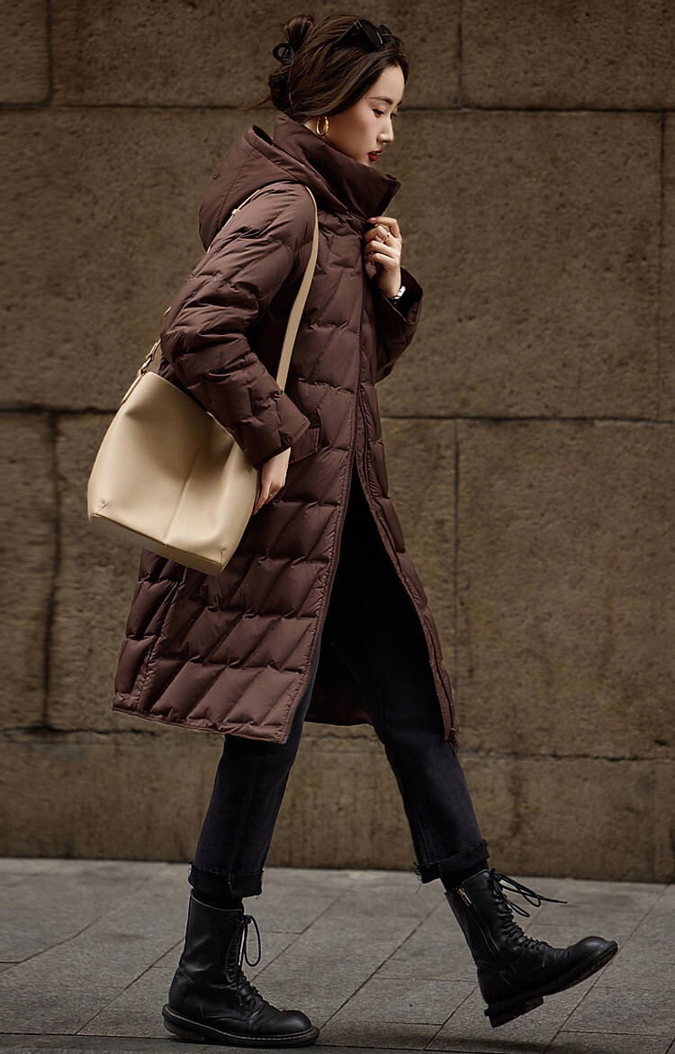 Dme [Yingfengsuixue] Winter 400T Spring Yafang Geometric Pressure-Laminated 90% Duck Down Hooded Warm down Jacket for Wome 17