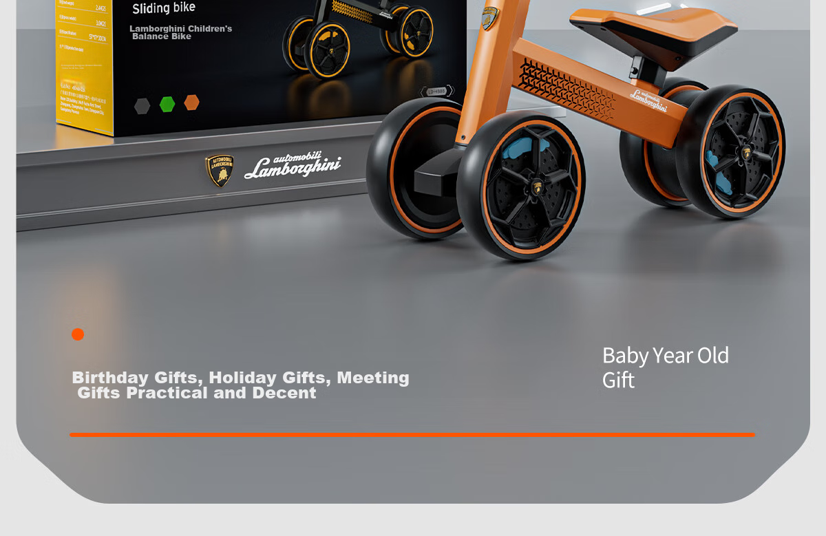 AUTOMOBILI LAMBORGHINI Children's Balance Bike for Ages 1-3, Anti-Rollover, Baby Mid-Autumn Festival National Day Birthday First Birthday Gift Gliding Walker 26