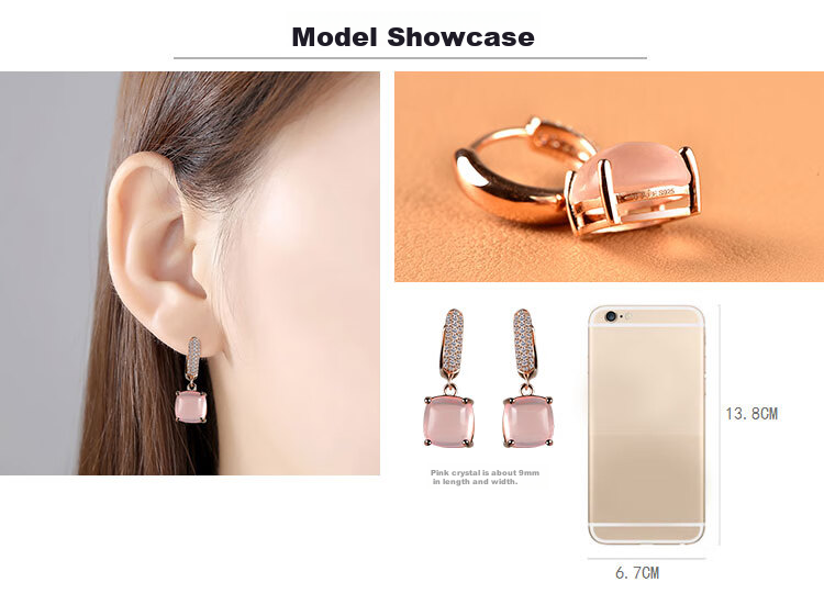 JOLEE Natural Pink Crystal S925 Silver Luxury Fashion Rose Quartz Stud Earrings, Jewelry Gift for Women on Holidays 6