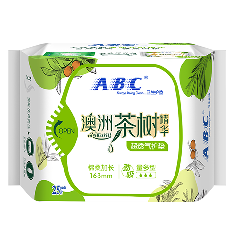 ABC Australian Tea Tree Extract Ultra-Thin Breathable Panty Liners Sanitary Napkins Sold by JD Menstrual Pads 163mm*25 Pieces