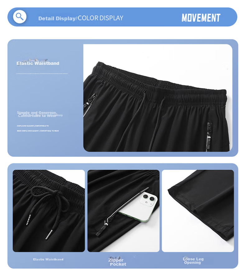 JEEP SPIRIT Men's Shorts, Summer New Style, Three-Quarter Length Pants, Casual Ice Silk, Loose Fit, Plus Size Menswear, Black, 2XL 10