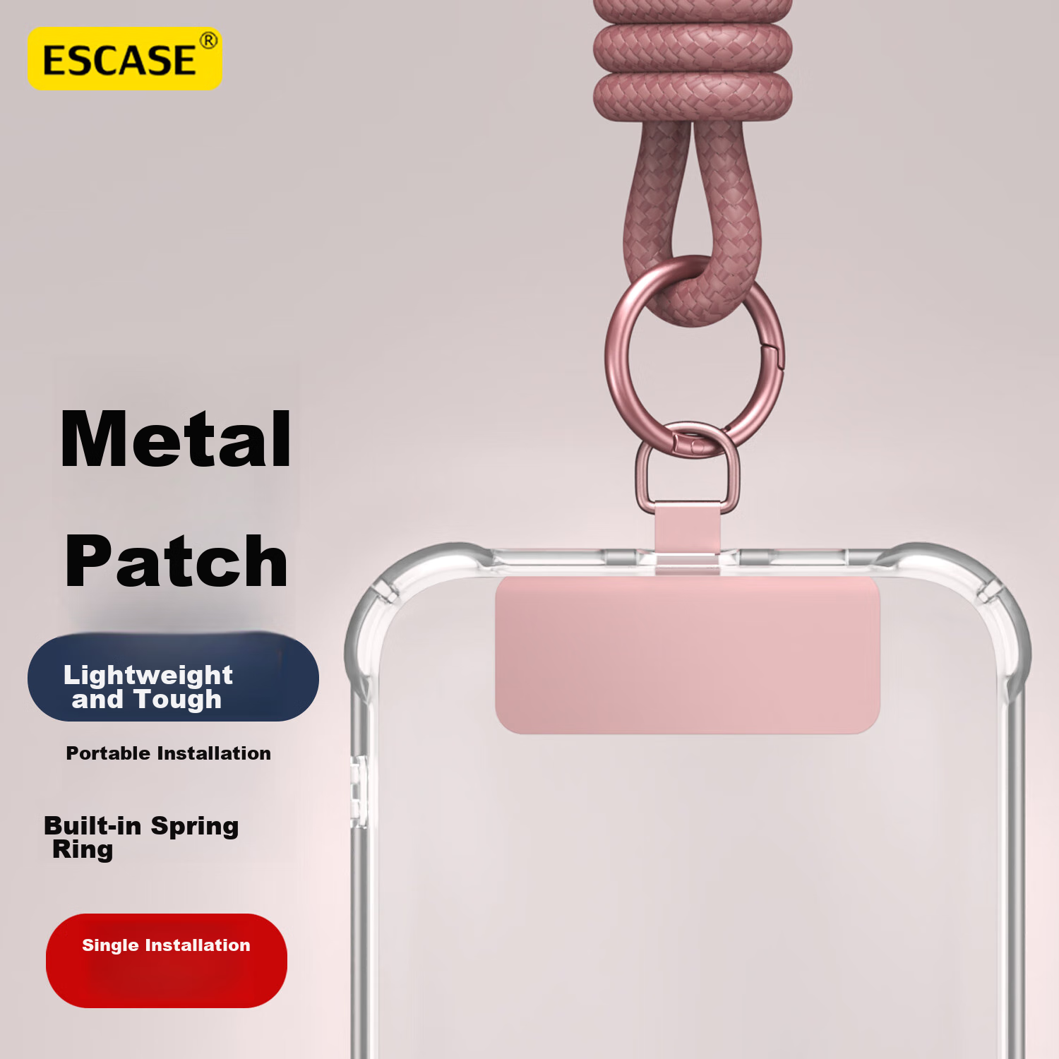 ESCASE Ultra-Thin Metal Clip Phone Case, Universal Clip-On Stand for Huawei, Apple, Android Phones, Lanyard Holder, Multi-Function Pad, Dopamine Compatible, Non-Blocking Case, MO3Pro Pink