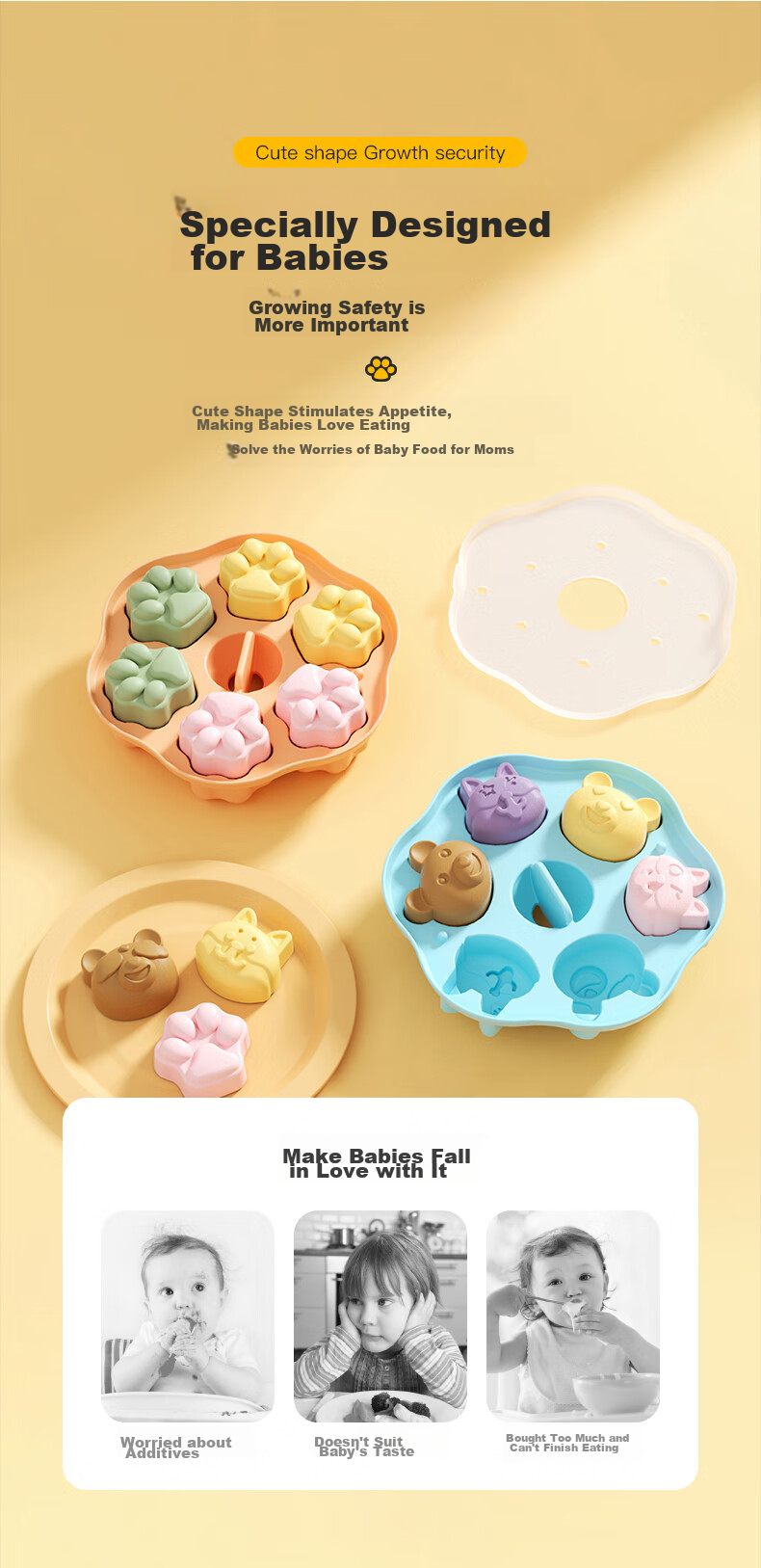 COOKSS Baby Food Tools Set: Silicone Soup Ladle, Spatula, Food Tongs, Steamed Cake Mold, Egg Beater 1