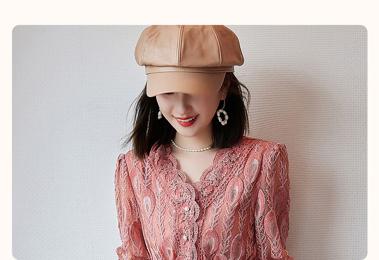 Dme [Retro Lace Design] Autumn French V-Neck Elastic Waist Puff Sleeve Midi Dress for Wome 4