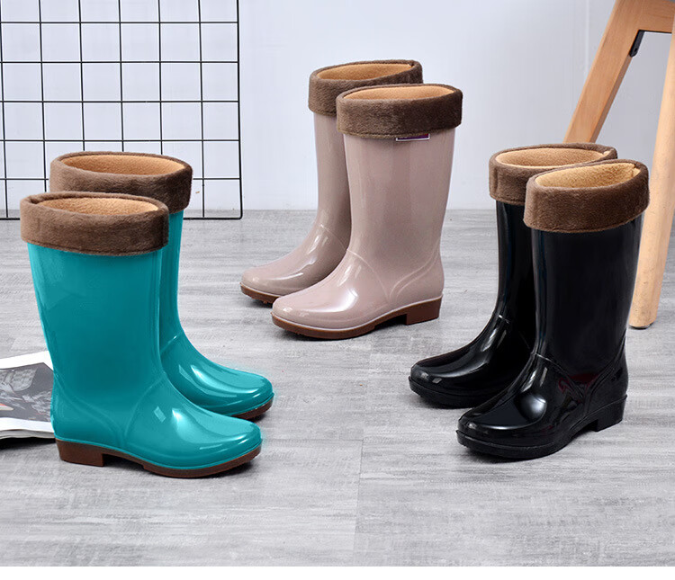 Sichen Colorful Women's High Tube Waterproof Non-Slip Rain Boots Kitchen Rain Shoes Lightweight Work Rubber Shoes Khaki Size 39 9