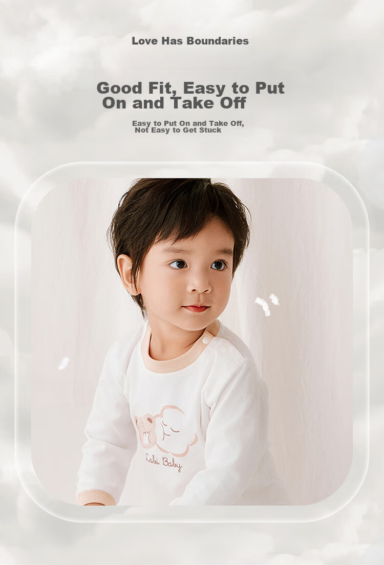 Labi Baby Children's Underwear Set, Boys And Girls Four Seasons Pajamas, Big Kids Autumn Clothes And Pants, Shoulder Opening Off-White, Size 90 5