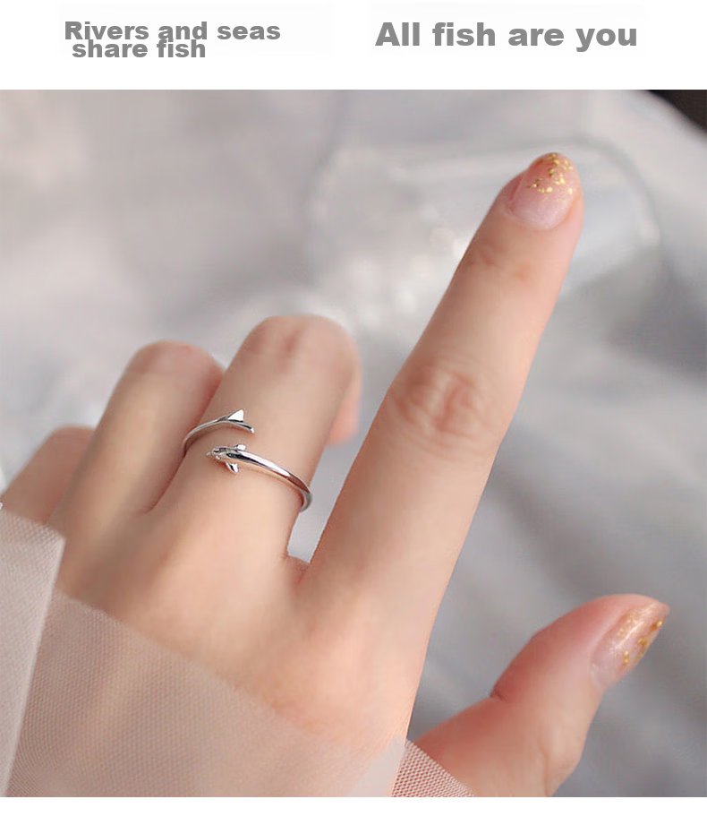 Dijing 925 Silver Ring for Women, Adjustable Size, Korean Style Fashion Jewelry, Single Tail Ring, Finger Ring for Girls, Simple Desig 2