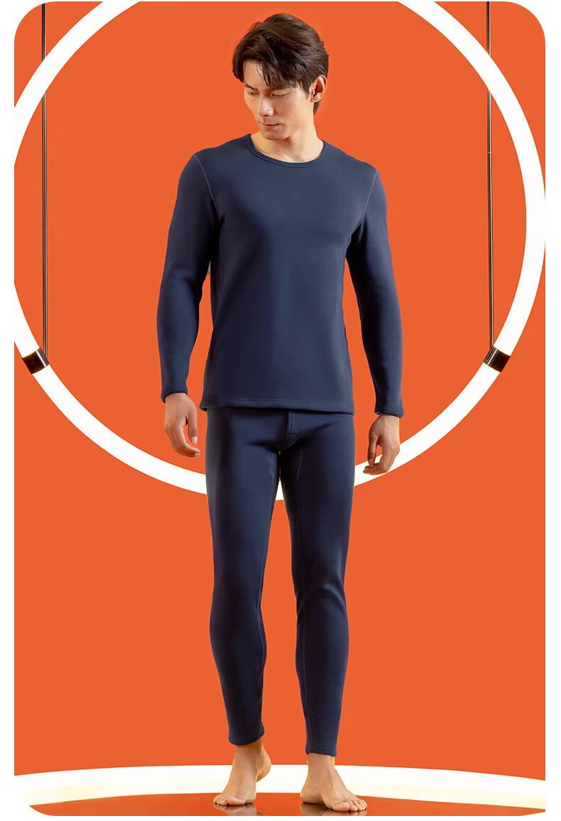 Yiershuang Autumn And Winter [40-Count Non-Shedding Fleece] Men's Round Neck Thermal Underwear Set, Fleece-Lined Thick Base Layer Autumn Top And Pants 21