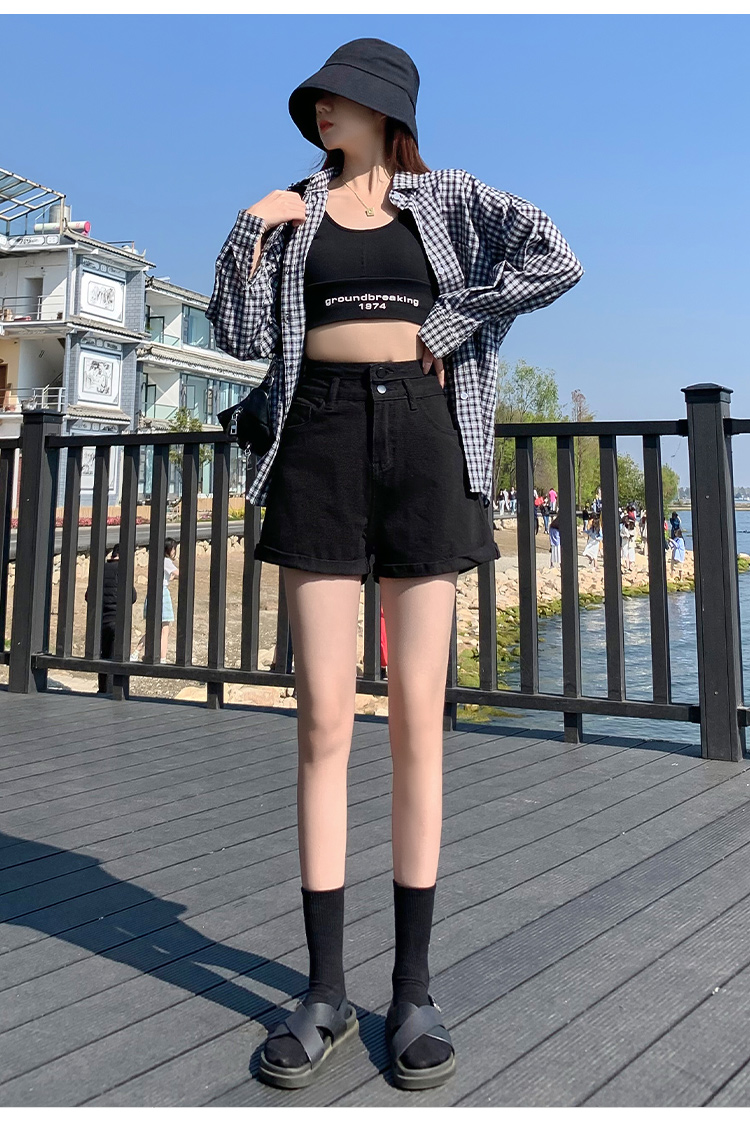 Jeanswest Women's Ripped Denim Shorts Summer Thin High Waist Slim Wide Leg Mid-Length Jade Green L 10