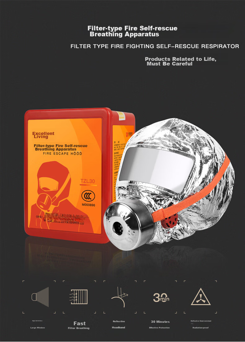 UOSEN Fire Mask, Smoke And Gas Protection Facepiece, National Fire Protection 3C Certified, Fire Escape Filter-Type Self-Rescue Respirator 1