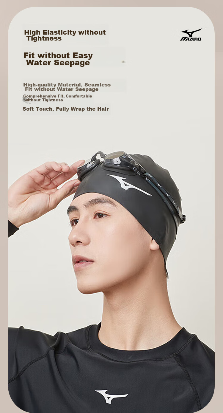 MIZUNO Swimming Cap, Unisex Adult Waterproof Cap, Long Hair Ear Protection, Non-Constricting, Enlarged Professional Silicone Cap N2CW1S26 White 7