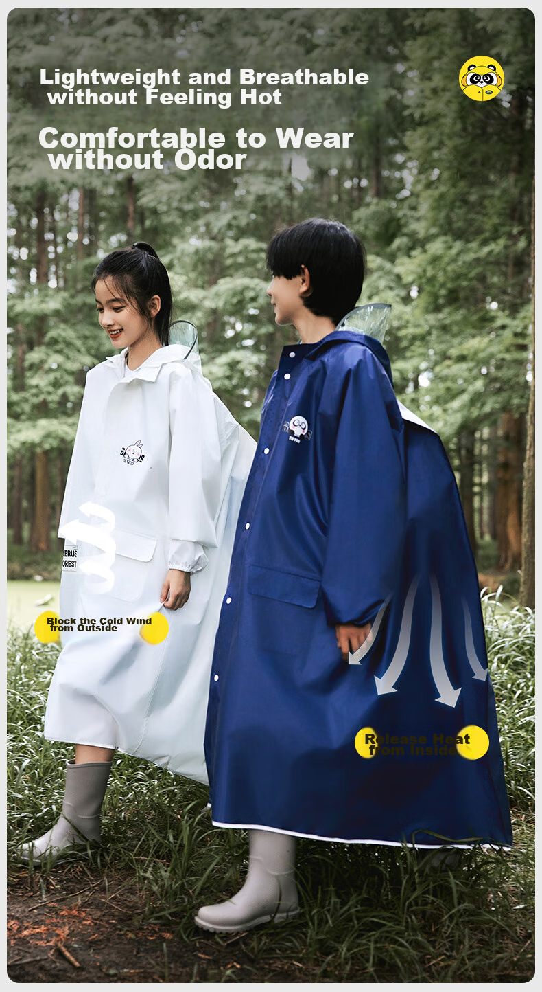 Moremerry Children's Raincoat, for Boys And Girls, Full Body Waterproof Thickened Poncho, Student School Raincoat, Khaki Cute Duck, 3XL 18