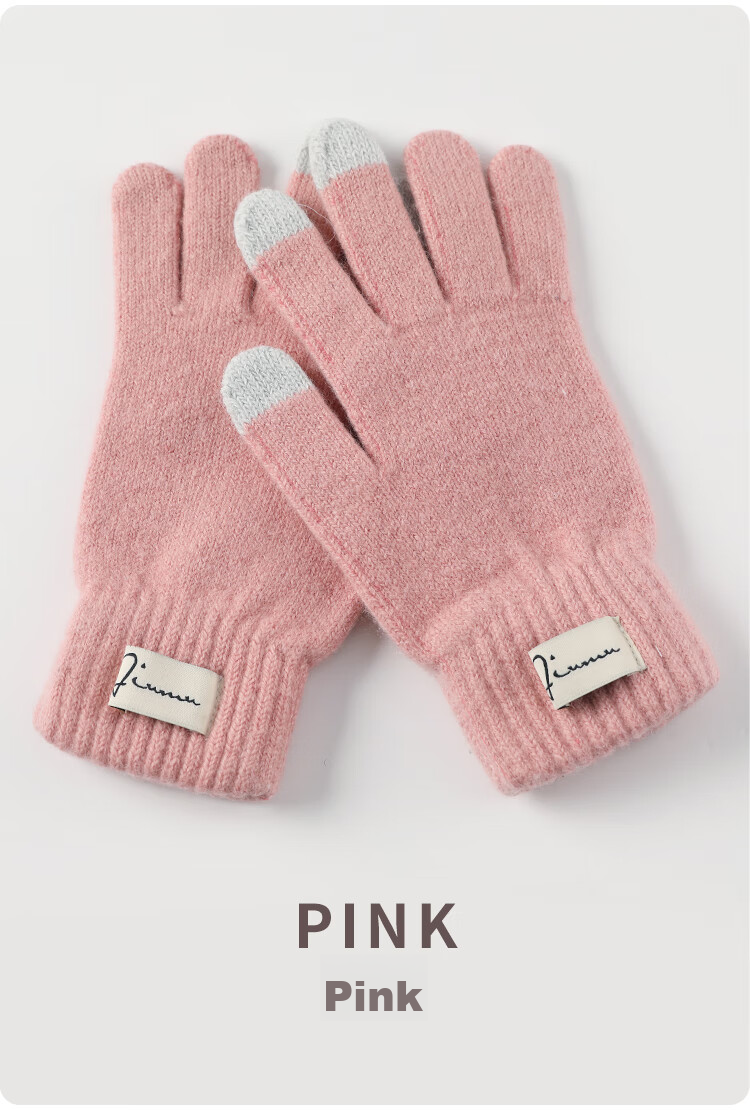 JIUMU Wool Thermal Gloves for Women, Winter Thickened Cold-Proof, Suitable for Cycling And Driving, Touchscreen Compatible Knitted Wool Gloves 9